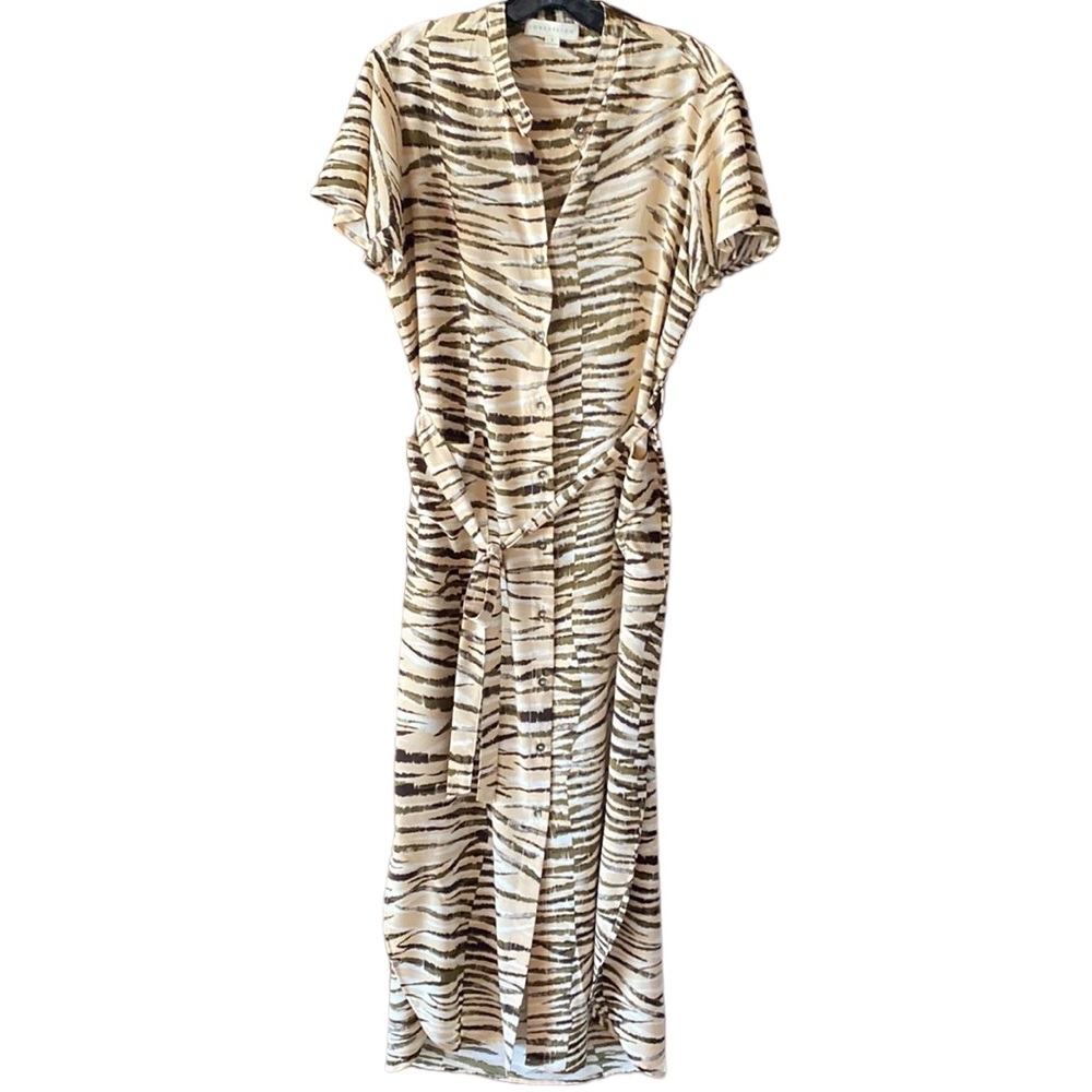 Love Stitch Zebra Print Shirt Dress Pockets Belt Short Sleeve Good Condition